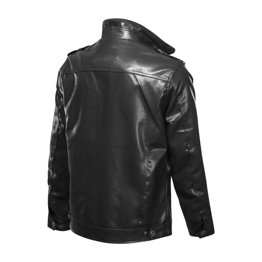 Chaqueta de Cuero para Hombre Talla Grande con Cuello Alzado - Estilo Tendencia - Image 2