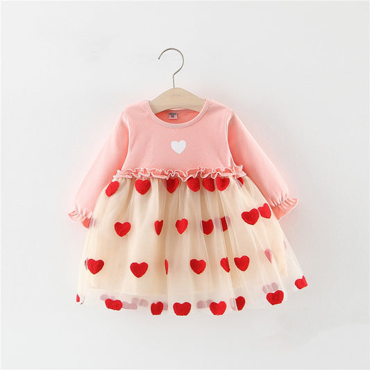 Vestido Niña Encaje Mesh Bicolor Mangas Largas Efecto Capas - Image 2