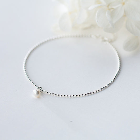 Pulsera de Tobillo Coreana Minimalista con Perlas y Bolitas de Plata - Image 2