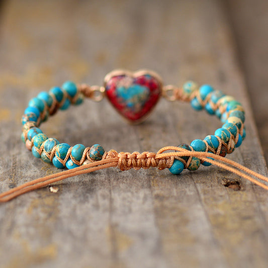 Pulsera de Piedra Emperador Rojo con Corazón de Durazno - Brazalete Trenzado de Amor - Image 2