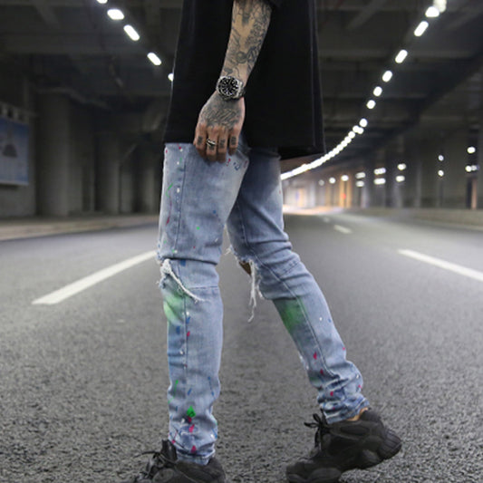Jeans Slim Stretch Rotos con Detalles de Tinta de Colores - Image 2
