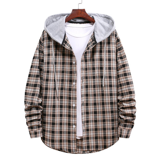 Camisa a Cuadros con Capucha para Parejas - Manga Larga Hombre - Image 2
