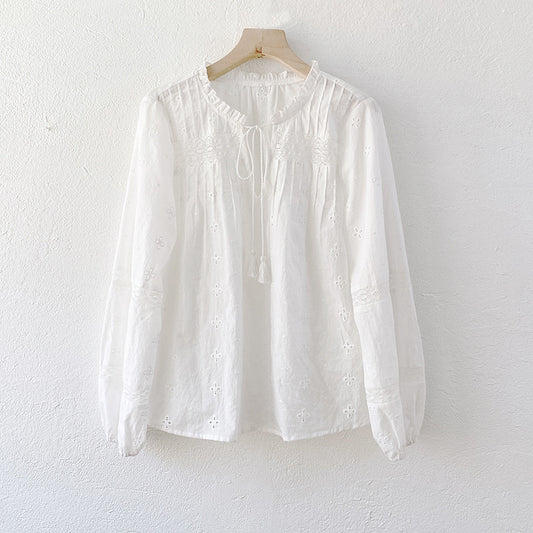 Camisa Francesa de Algodón Blanco Bordada Manga Larga - Image 2