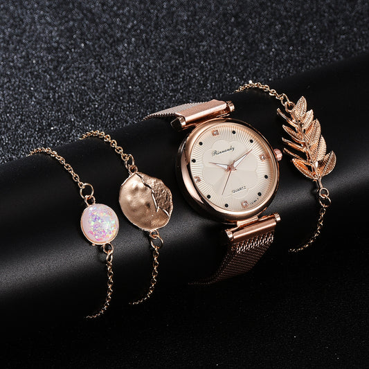 Set de Reloj para Dama con Correa de Malla de Aleación y Brazalete - Image 2