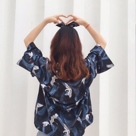 Ropa de Protección Solar Suelta Talla Plus con Estampado de Grúa - Image 2