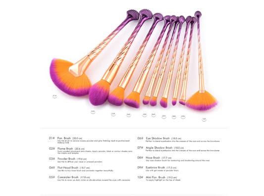 Set de 10 Brochas de Maquillaje Profesional Degradado Oro y Púrpura - Image 2