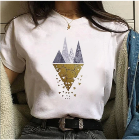 Camiseta Suelta Estampada para Mujer - Cuello Redondo Manga Corta - Image 2
