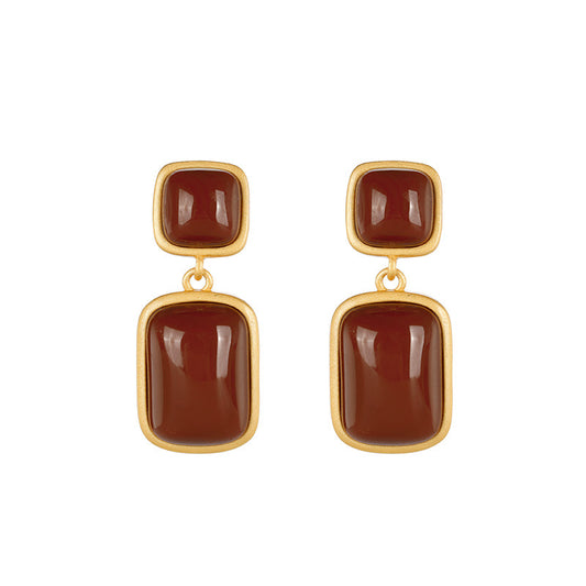Aretes de Plata Esterlina 925 Chapados en Oro con Ágata Roja del Sur - Image 2