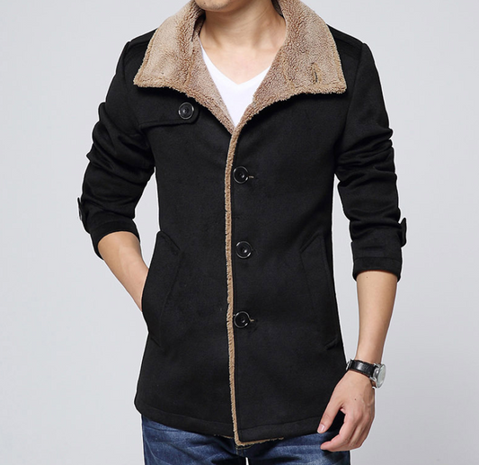 Abrigo Slim-Fit Premium de Lana de Cordero con Forro Velvet - Cortavientos Coreano para Hombre - Image 2