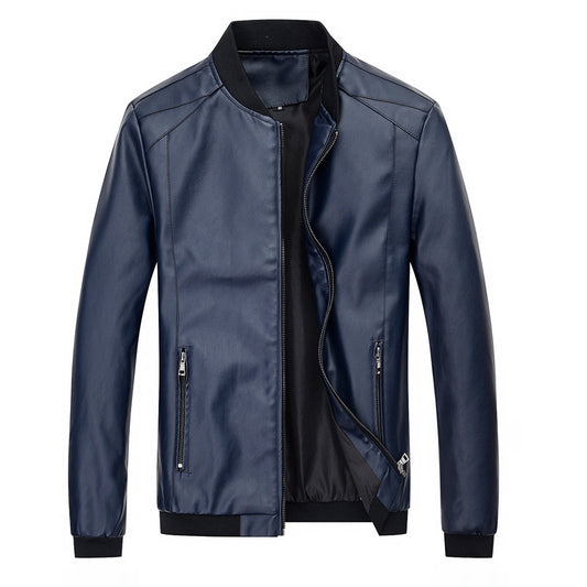 Chaqueta de Cuero para Motociclista con Cuello de Pie - Estilo Casual Masculino - Image 2