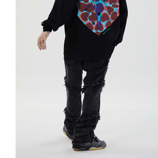 Pantalones Vaqueros Punk Rotos con Flecos - Estilo Street Extreme para Hombre - Image 2