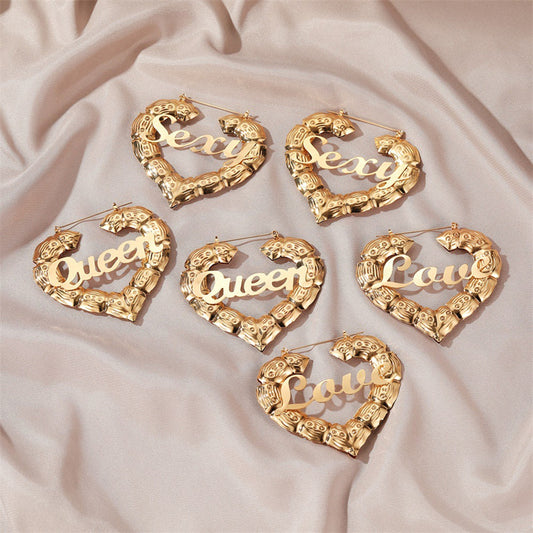 Arracadas de Bambú con Letras - Estilo Queen, Love, Sexy - Image 2