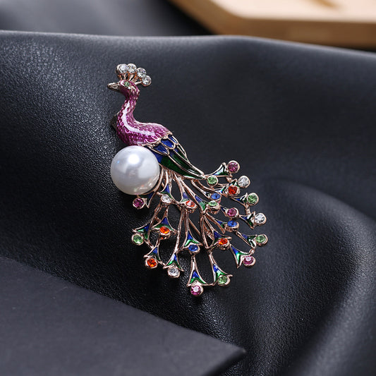 Broche Pavo Real Esmaltado con Cristales Brillantes para Mujer - Image 2