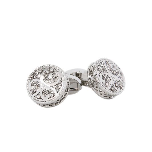 Gemelos Retro Redondos con Patrón Diamante en Metal Pulido - Image 2