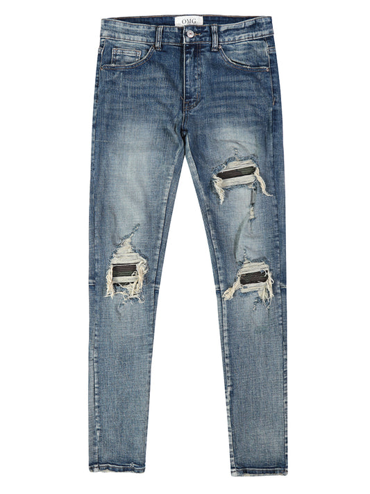 Pantalones Vaqueros Azul Desgastado con Roturas para Hombre - Image 2