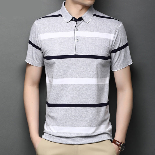 Camisa Casual de Algodón Mercerizado con Rayas y Solapa para Hombre - Image 2