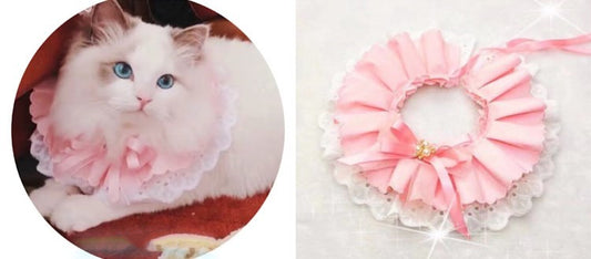 Pañuelo Babero para Mascotas con Collar Bandana, Diseño Encaje y Moño con Campana - Image 2