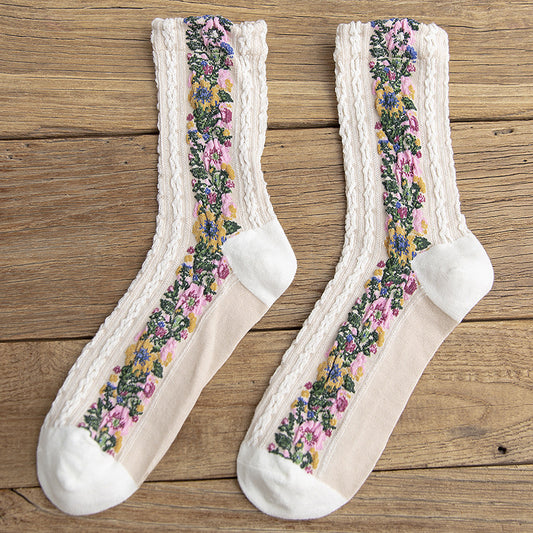 Calcetines Retro de Algodón con Patrón Lino para Mujer - Image 2