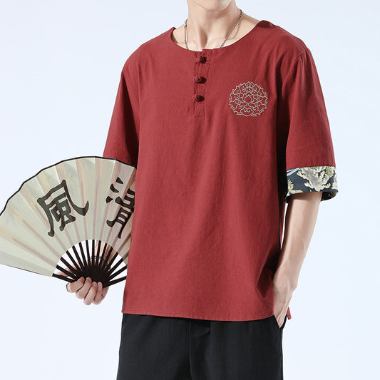 Camiseta Yukata Japonesa de Verano - 6 Colores, Lino Bordado, Estilo Harajuku Unisex - Image 2