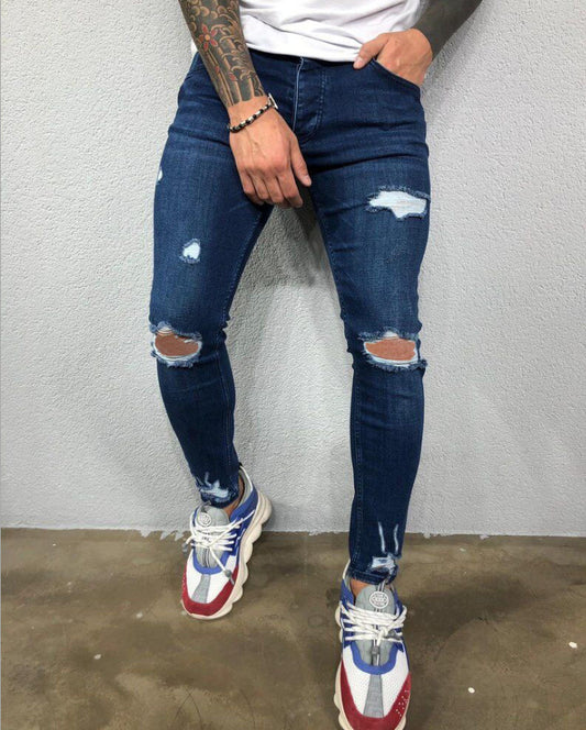 Pantalones Vaqueros Skinny Negros con Rotos en Rodillas - Denim Elástico Slim Fit Estilo Urbano - Image 2