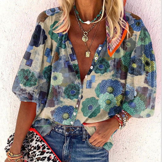 Blusa Estampada con Solapa para Mujer de Manga Larga - Image 2