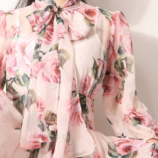 Vestido Largo Hada con Estampado de Rosas y Mangas Farol - Image 2