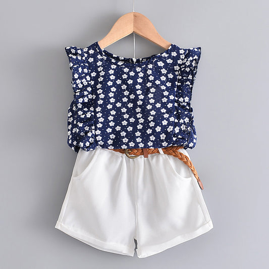 Conjunto Infantil Floral: Playera sin Mangas y Shorts con Cinturón Gratis - Image 2