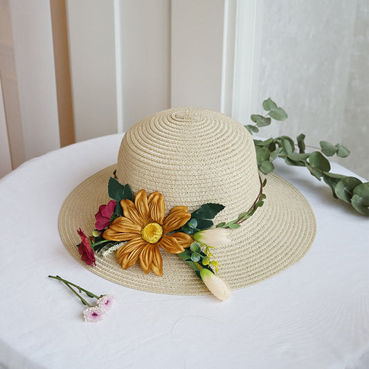Sombrero de Ala Ancha con Flores para Mujer - Protección Solar Verano - Image 2