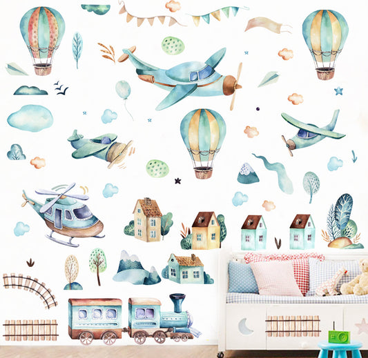 Adhesivos de Pared Tren Globo Aerostático Infantil - Decoración Autoadhesiva Impermeable - Image 2