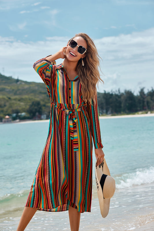 Camisa Larga de Protección Solar con Rayas - Cubrecostados Playero para Vacaciones - Image 2