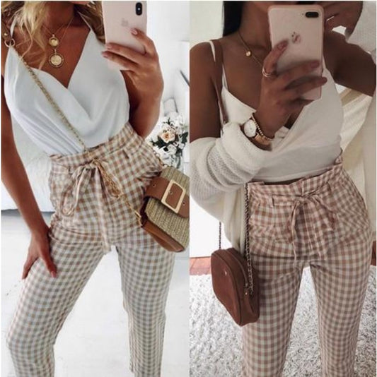 Pantalones Casuales a Cuadros con Corte Lápiz para Mujer - Image 2