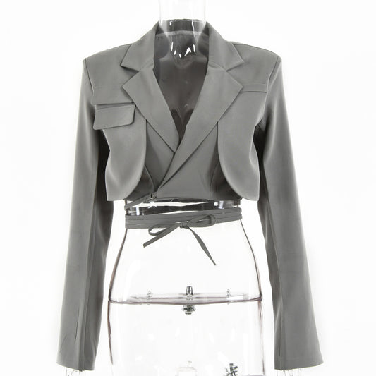 Blazer Doble Capa Ajustado de Manga Larga para Primavera y Otoño - Image 2