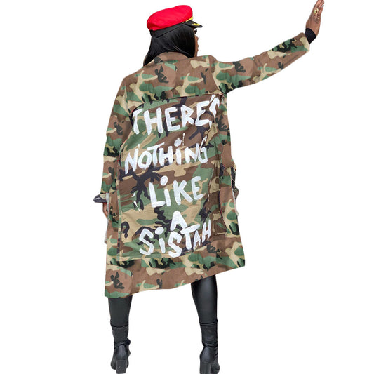 Abrigo Largo de Camuflaje para Mujer - Estilo Casual Europeo y Americano - Image 2