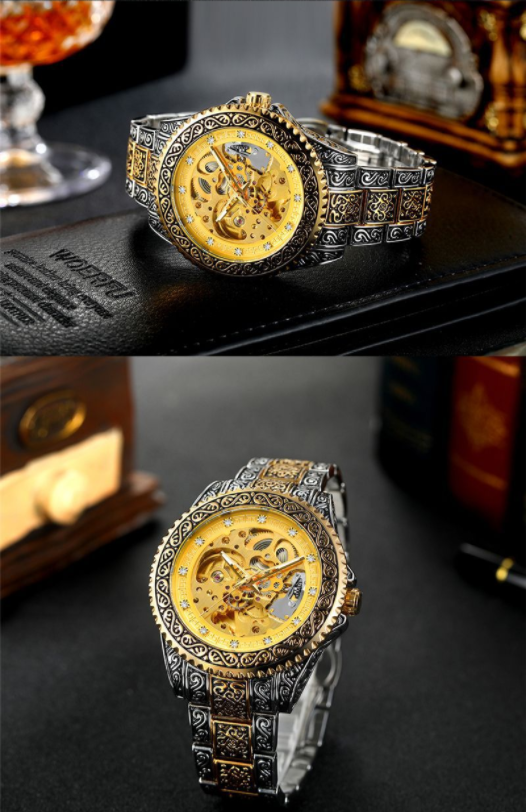Reloj Mecánico Hombre Elegante Retro Luminoso Patrón Oscuro - Image 2