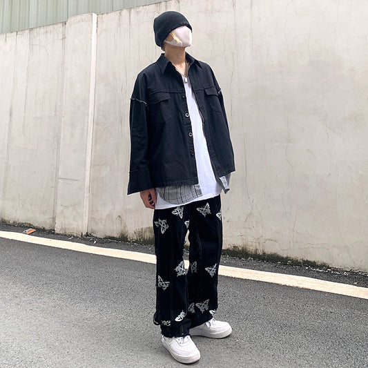 Jeans Rectos Harajuku con Estampado Reflectante y Detalles de Borlas - Estilo Street Hip-Hop - Image 2