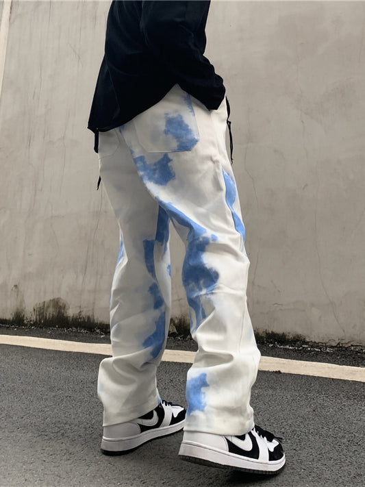 Overol Tie-Dye Degradado Retro Europeo Pantalón Suelto Casual de Calle - Image 2