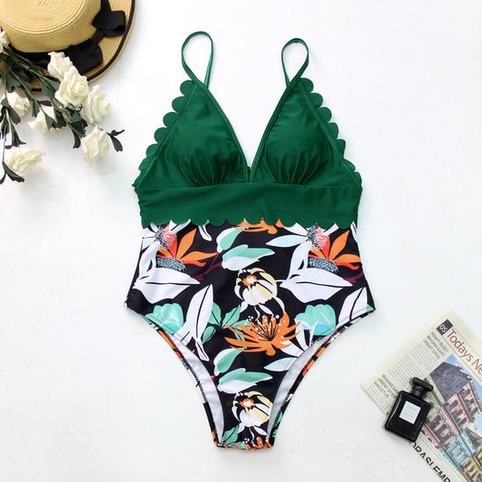 Traje de Baño Entero Tropical con Espalda Descubierta y Encaje Conservador - Image 2