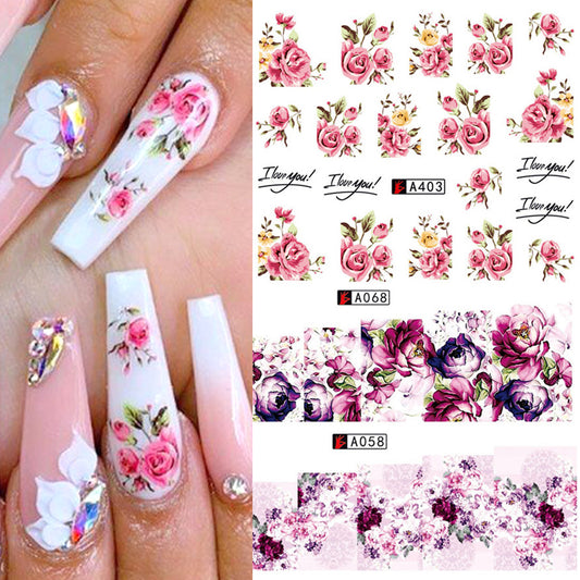 Stickers de Uñas Flores Rosas con Moño y Encaje - Diseño Ecológico - Image 2