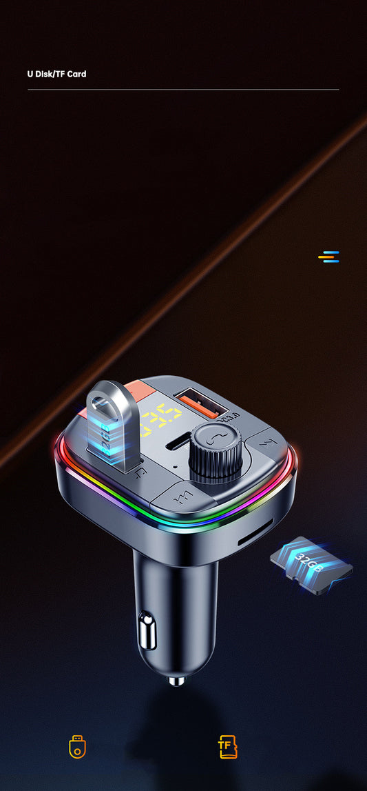 Reproductor MP3 Bluetooth para Auto con Luz Ambiente LED y Cargador Rápido QC3.0 - Image 2