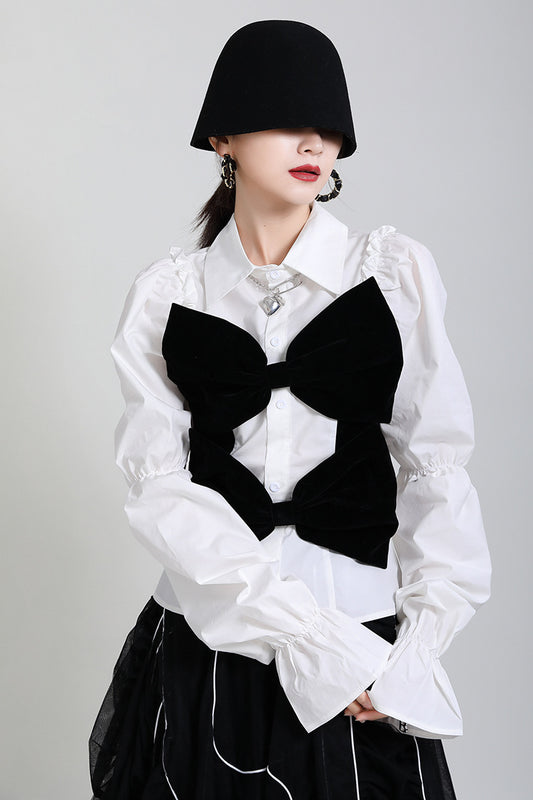 Blusa Primavera Verano con Cuello de Terciopelo y Mangas Abullonadas - Diseño Rejuvenecedor para Mujer - Image 2