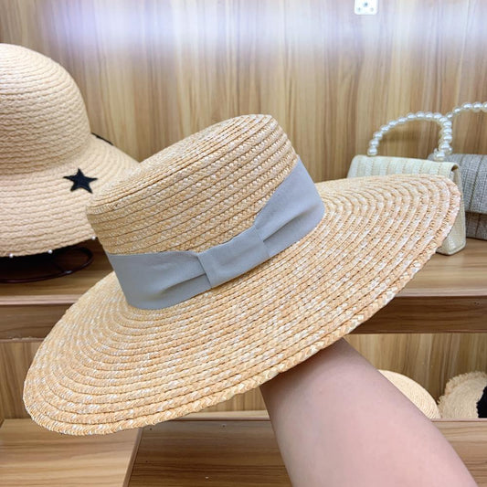 Sombrero de Paja Tipo Panamá con Ala Ancha y Nudo Decorativo Gris - Image 2