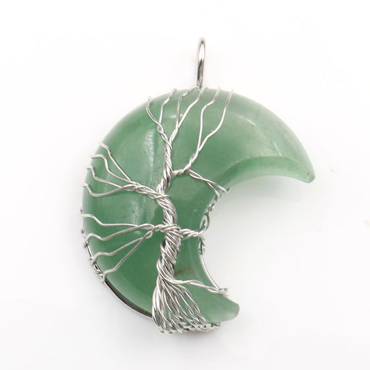 Collar Artesanal con Cristal Natural, Árbol de la Vida y Luna - Image 2