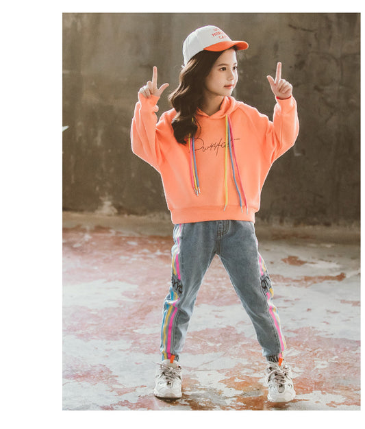Conjunto Deportivo Niña Otoño Coreano - Sudadera con Capucha y Pantalón dos Piezas - Image 2
