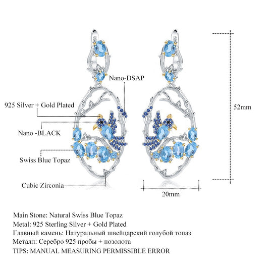 Aretes de Topacio Azul Natural en Plata 925 Esterlina - Joyería Artesanal para Mujer - Image 2
