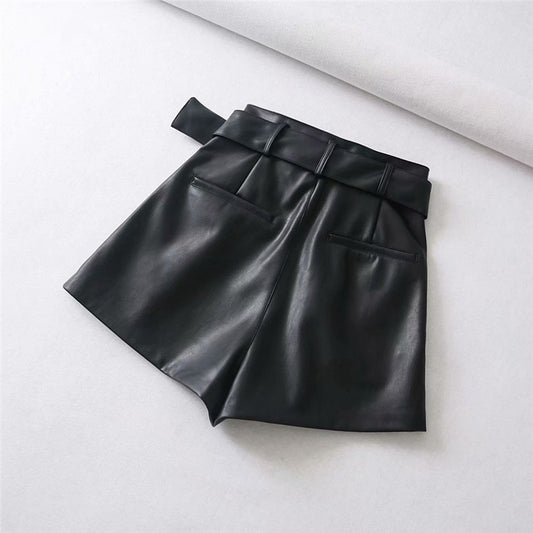 Bermudas y Pantalones de Cuero Sintético Cintura Alta Estilo Europeo - Image 2