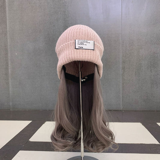 Gorro Tejido con Peluca Rizada Púrpura - Gorro Invisible Desmontable de Seda Brillante - Image 2