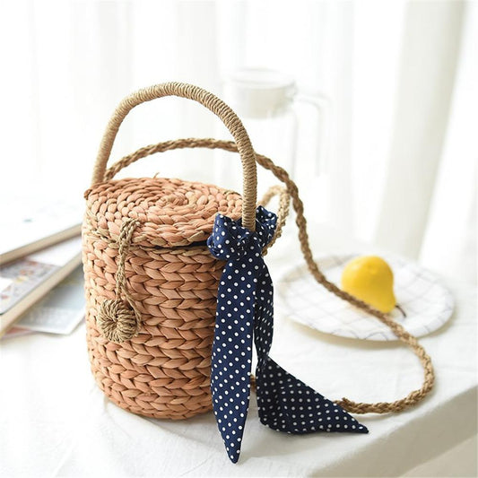 Bolsa de Playa Tejida con Moño - Cartera de Mano para Damas en Paja Natural - Image 2