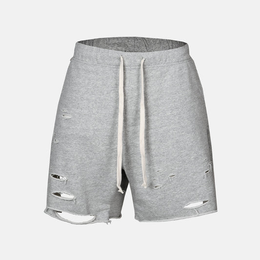 Pantalones Hip-hop Rotos Estilo Mendigo Cinco Puntos Corte Manual - Image 2