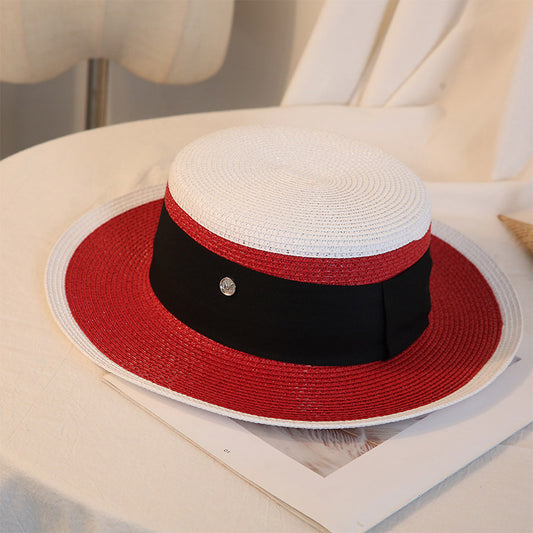 Sombrero de Paja Retro Elegante para Mujer - Gorra Plana Transpirable Floral Playa - Image 2