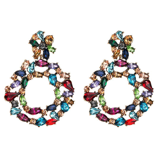 Aretes de Diamante de Cristal Multicolor con Borlas Retro Exagerados - Image 2